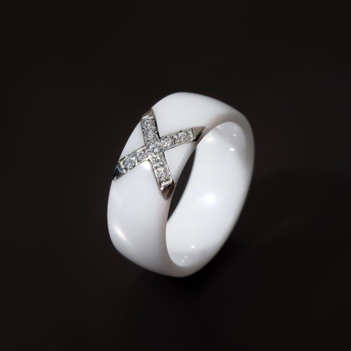 фото Кольцо керамика "крестик", цвет белый, 17 размер vel vett