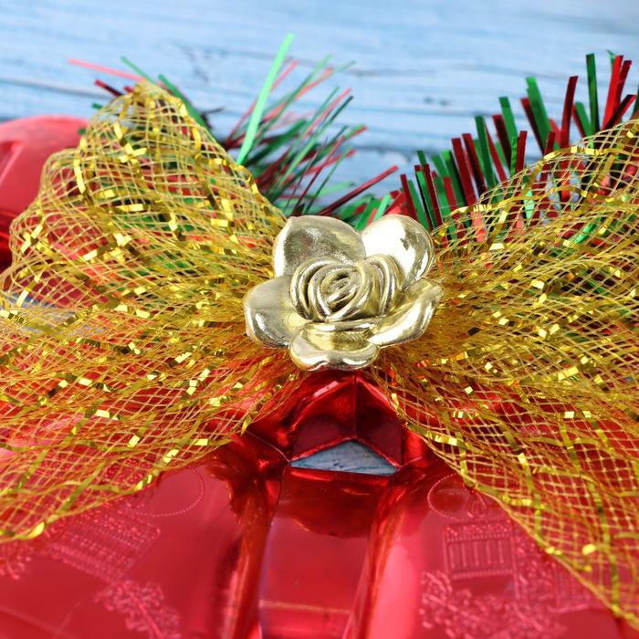 Украшение новогоднее "Колокольчик двойной" с розочкой и бантиком 19х14 см, красный