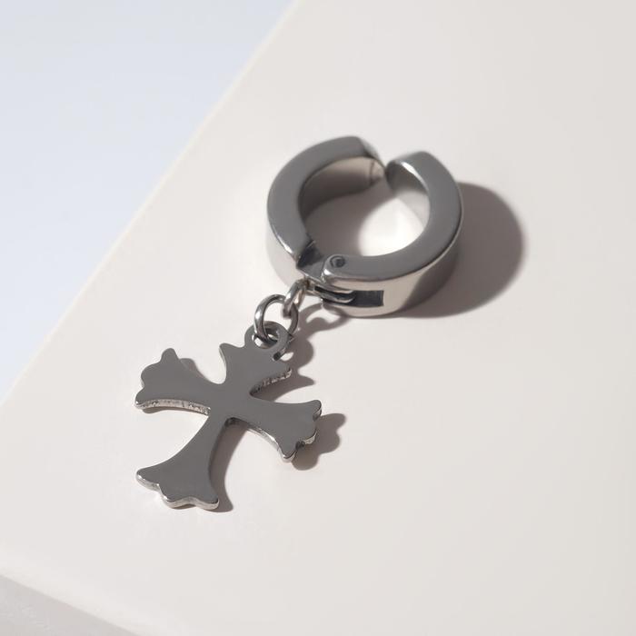 Моно-серьга «Крест», цвет серебро