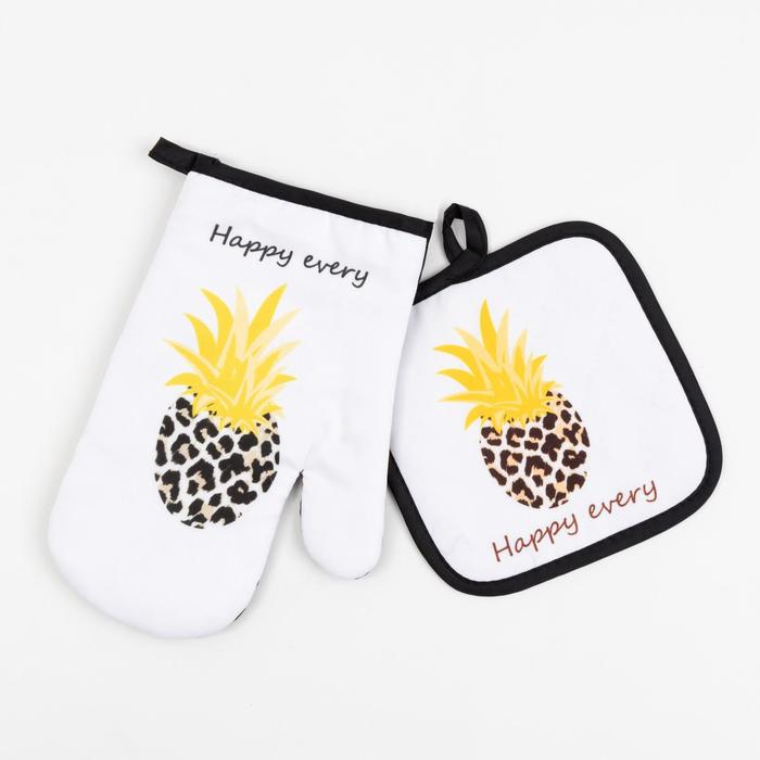 

Кухонный набор Доляна Happy every прихватка 17*17 см, варежка-прихватка 26*16 см, 100% п/э
