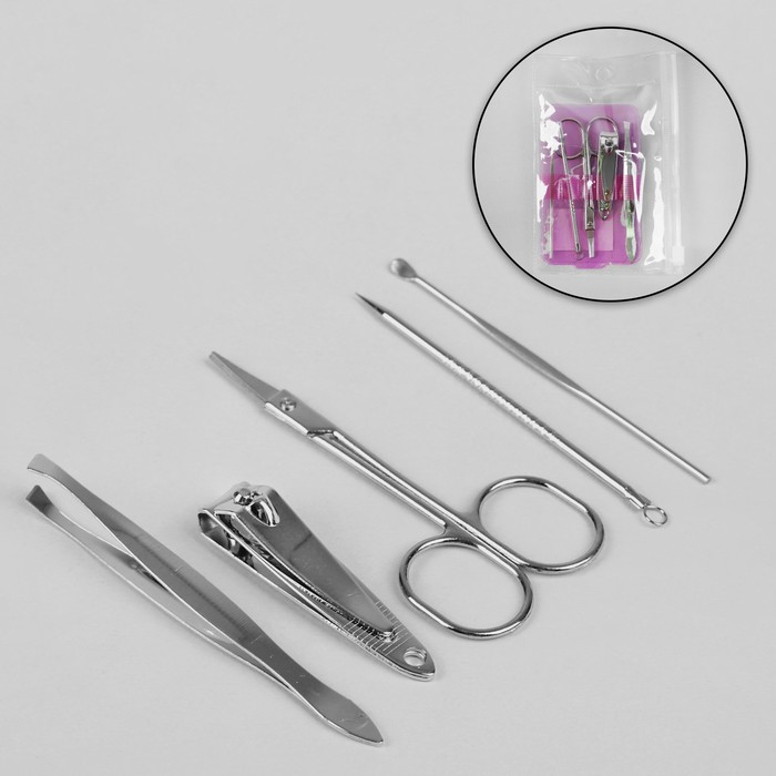 Набор маникюрный, 5 предметов, цвет серебристый