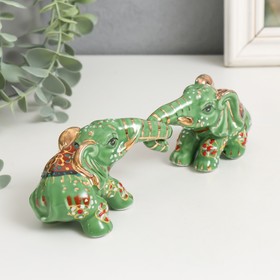 

Нэцкэ "Слоны цветные зелёные" (набор 2 шт) 4,5х17х6,3 см