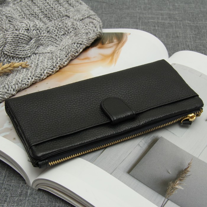 Кошелёк женский "Дамиана", 3 отдела, отдел для кредиток, наружный карман, цвет чёрный