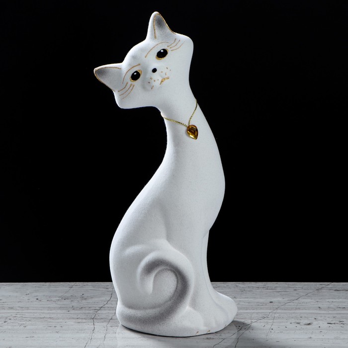 Копилка "Кот Маркиз" малая, флок, белая