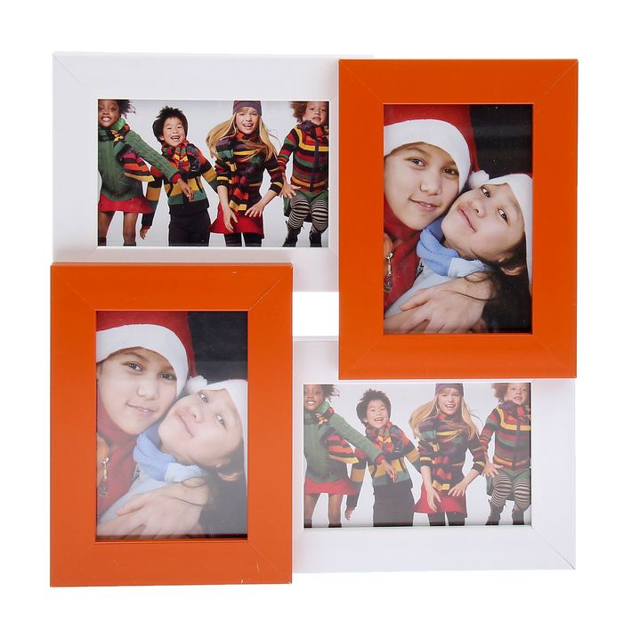 Фоторамка на 4 фото "Белая и оранжевая" 10х15 см