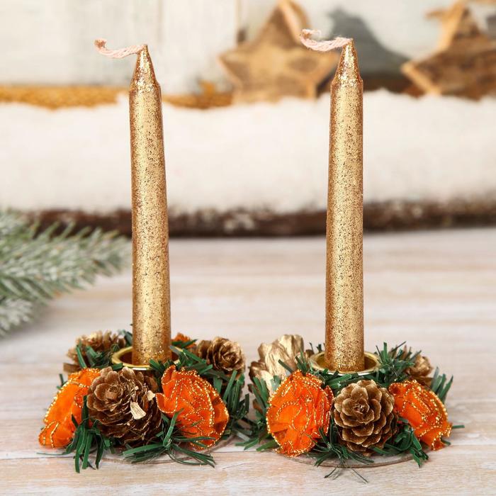 Подсвечники со свечами "Шишки с розочками" (набор 2 шт.)