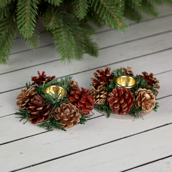 Подсвечник на две свечи "Шишки бантики"