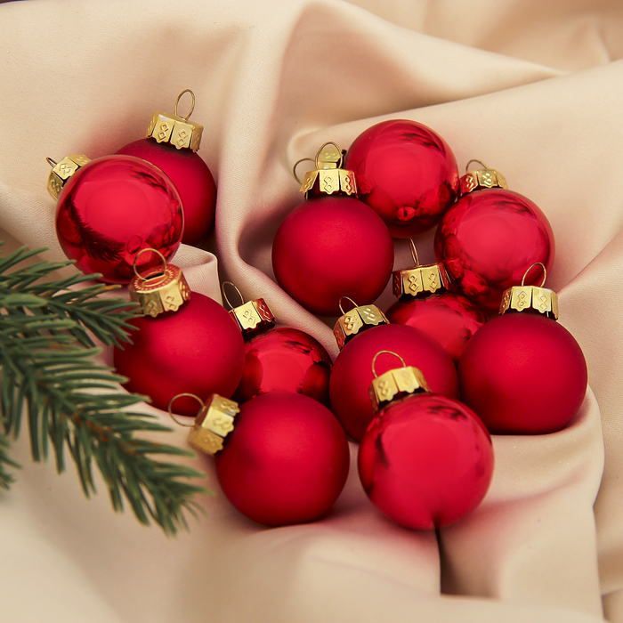 Новогодние шары "Бисер" красные (набор 12 шт.)