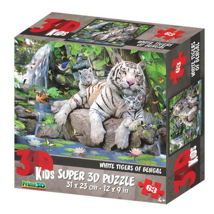 3D Пазл «Белые тигры Бенгалии», 100 элементов