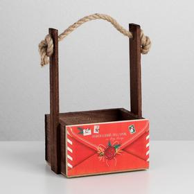 

Кашпо деревянное с ручкой из веревки «Новогодний подарок», 15 × 8 × 8 см
