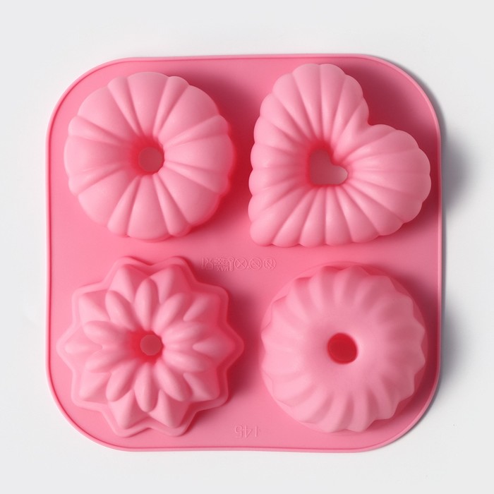 Форма для выпечки, 4 ячейки, 17х17 см "Немецкий кекс", цвета МИКС