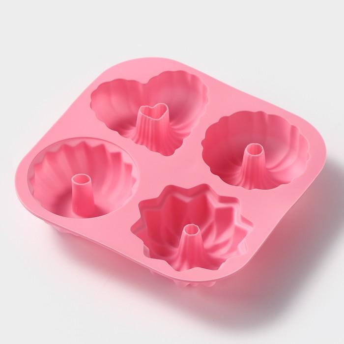 Форма для выпечки, 4 ячейки, 17х17 см "Немецкий кекс", цвета МИКС