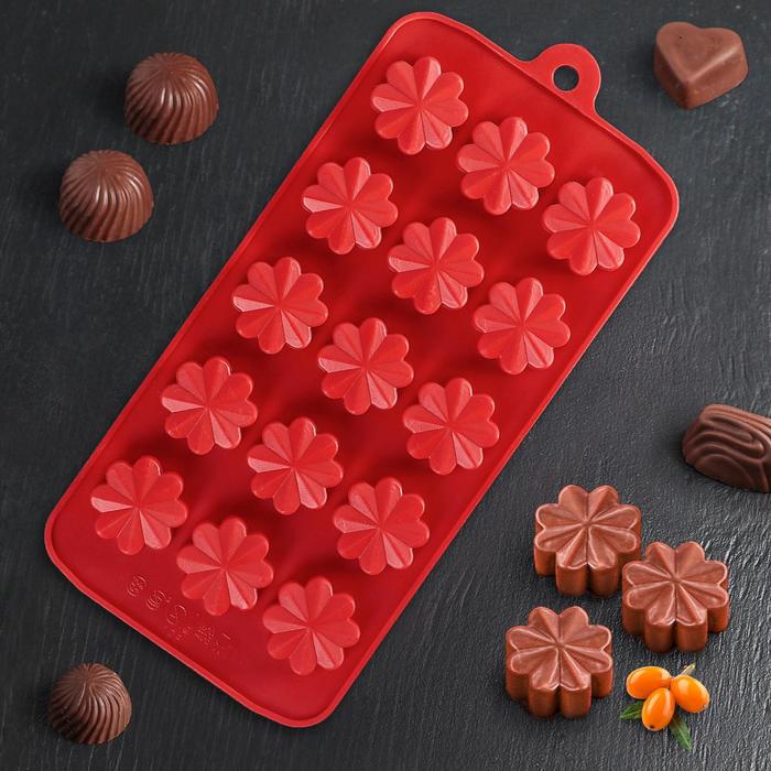 Форма для шоколада Доляна «Цветочки», силикон, 21×10×2 см, 15 ячеек, цвет МИКС форма силиконовая для шоколада доляна конфи 29×17×1 см 15 ячеек цвет микс