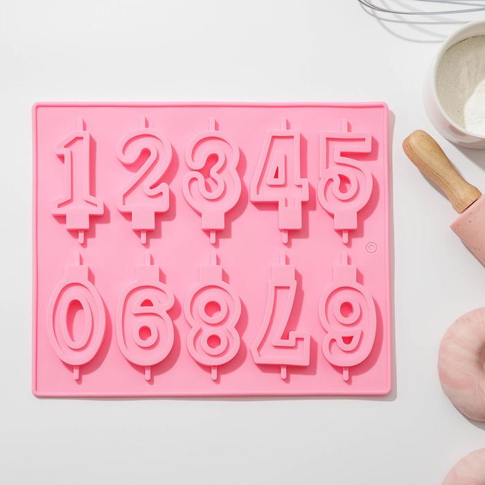 Форма для выпечки Доляна «Цифры», силикон, 26×21 см, 10 ячеек (7×4 см), цвет МИКС силиконовая форма для выпечки доляна пудинг 29 5×17 5 см 6 ячеек 7×7×4 см цвет микс