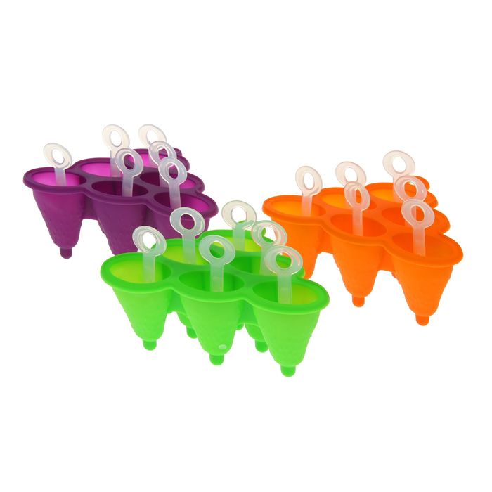 Форма для леденцов и мороженого, 6 ячеек, 19х1 см "Загадка", палочки в комплекте, цвета МИКС