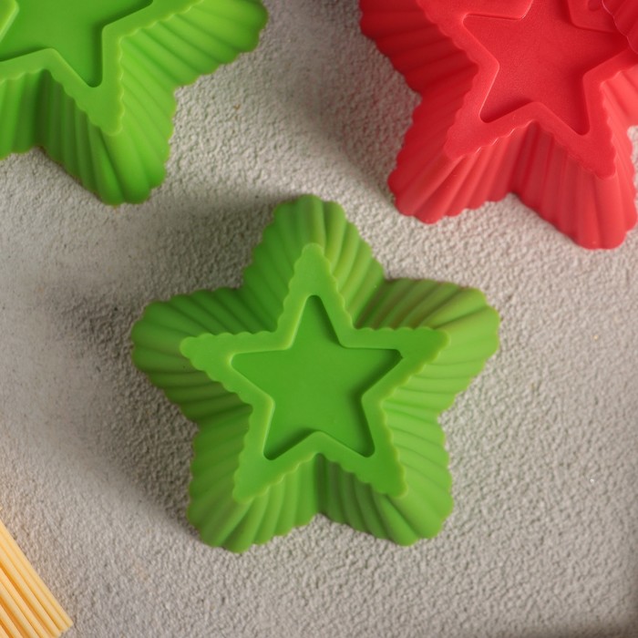 Набор форм для выпечки 7х7х3,5 см "Риб. Звезда", 6 шт, цвета МИКС