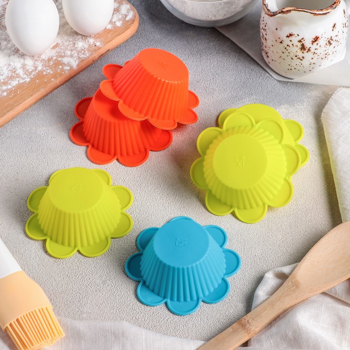 Набор форм для выпечки, 6 шт, 9х4 см "Риб.Ромашка", МИКС цвета