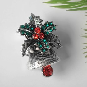 

Брошь "Новогодний колокольчик", цвет красно-зелёный в чернёном серебре