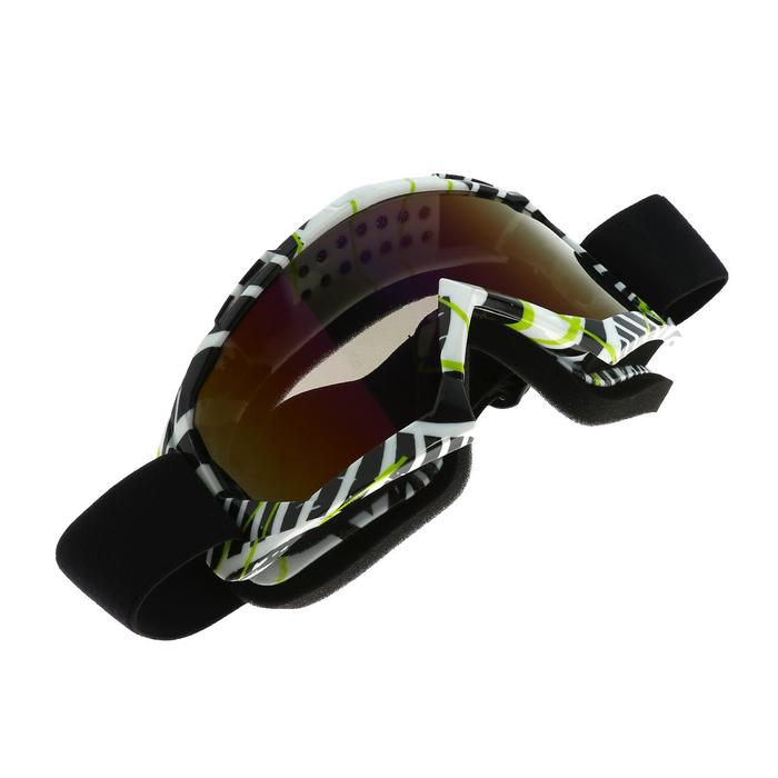 Очки-маска для езды на мототехнике, стекло сине-фиолетовый хамелеон, бело-черные, ОМ-19