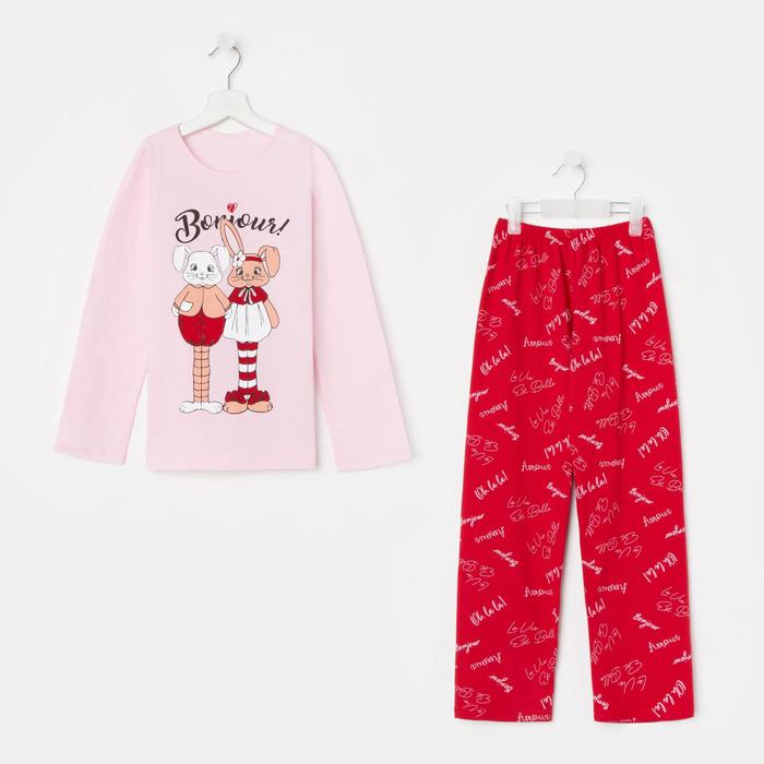Пижама для девочки, цвет розовый, рост 122-128 см
