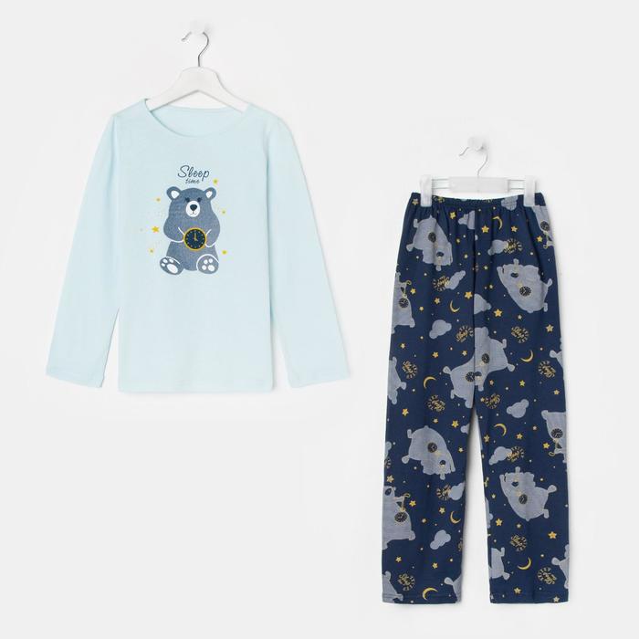 Пижама детская, цвет мята/синий, рост 140 см