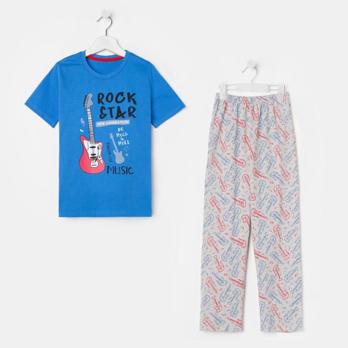 Пижама для мальчика, цвет синий/серый, рост 140 см