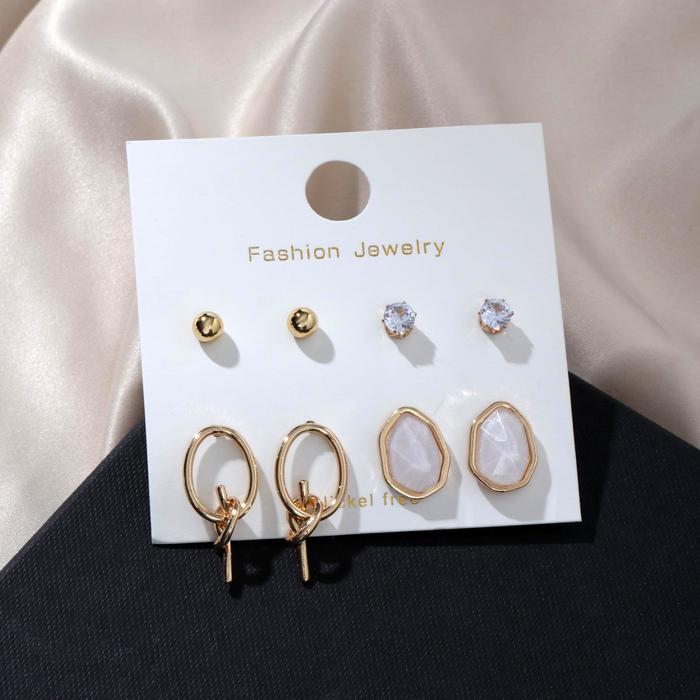 

Серьги набор 4 пары "Летние истории" лента и бусинки, цвет белый в золоте