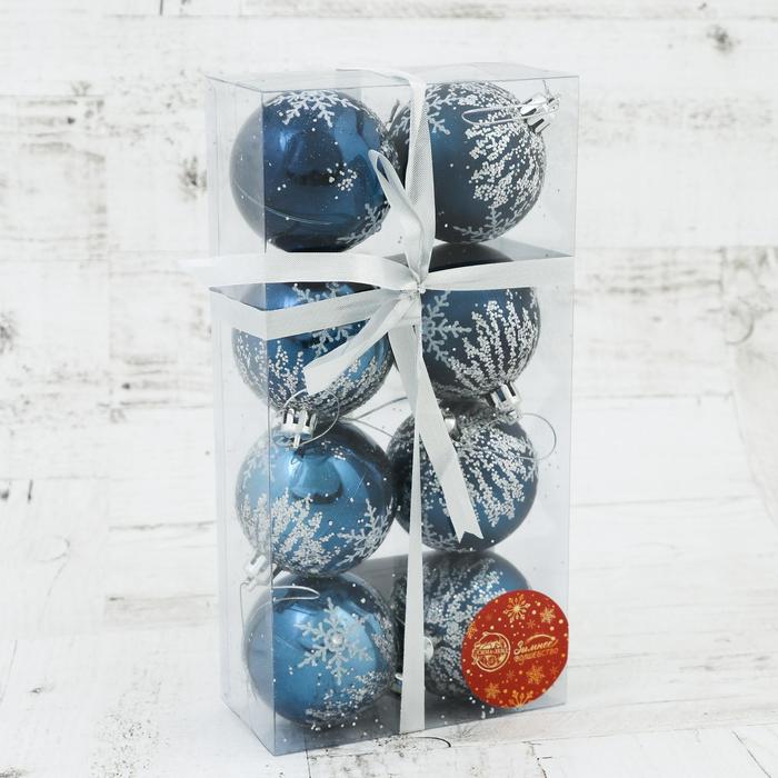 фото Набор шаров пластик d-6 см, 8 шт "герда" серебристо-синий зимнее волшебство
