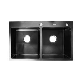 

Мойка кухонная AVINA HM7848/2 black, 780х480х230 мм, S = 3,0 и 1,5 мм, глянец, хром