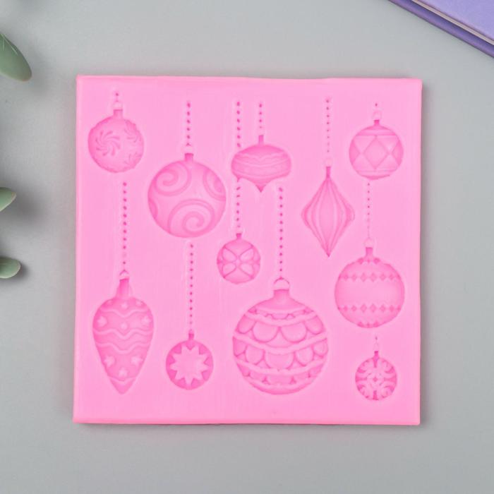 фото Молд силикон "новогодние шарики на нитях" 11 предметов 10,2х10,2х0,9 см