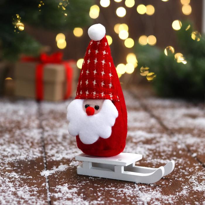 зимнее волшебство мягкая игрушка дед мороз на санках пайетки 5х13 см красный Мягкая игрушка Дед Мороз на санках звёзды, 5х13 см, красный