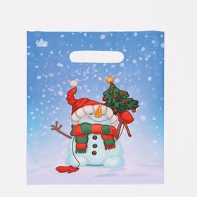 

Пакет "Снеговик с елкой", полиэтиленовый с вырубной ручкой, 30 х 23 см, 30 мкм