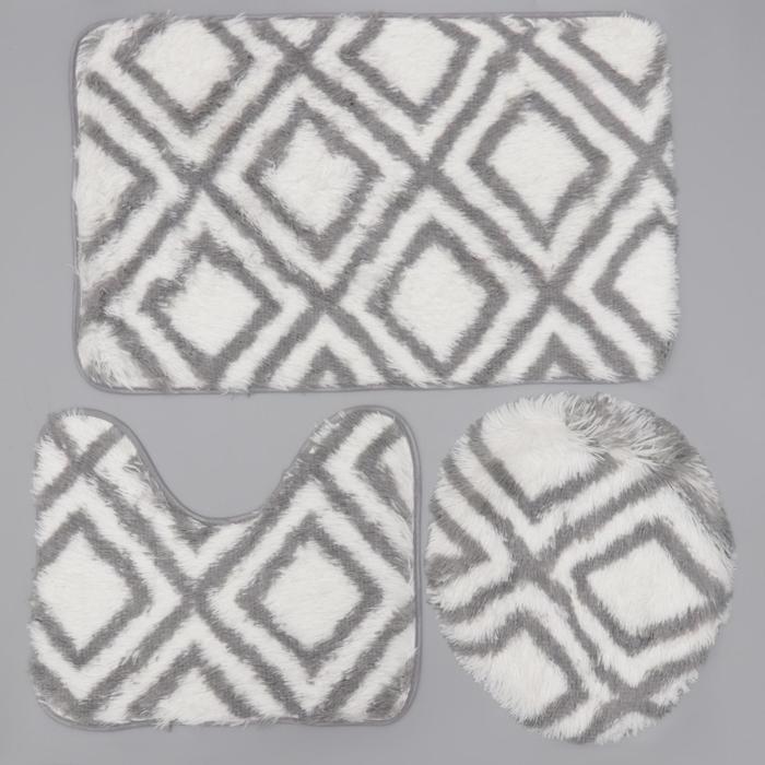 

Набор ковриков для ванной и туалета Доляна «Пушистик», 3 шт: 50×80 см, 50×40 см, 31×43 см