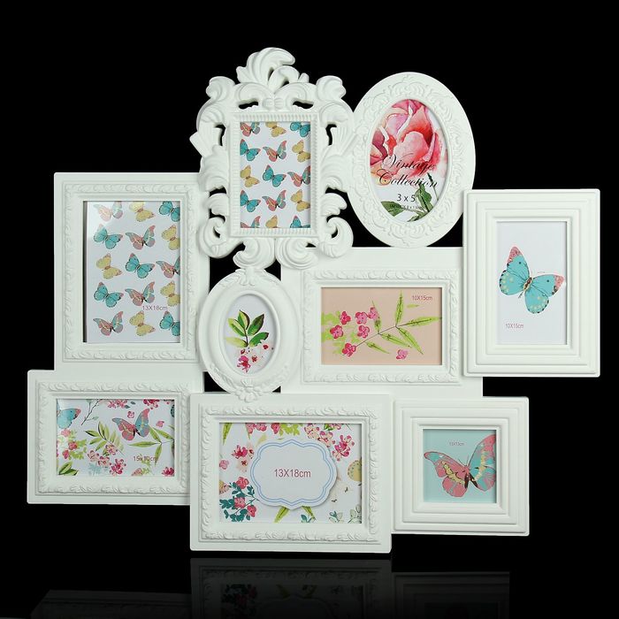 Фоторамка "Стилистика", белая, на 9 фото 9х13 см, 10х10 см, 10х15 см, 13х18 см