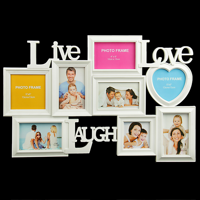 Фоторамка "Жизнь, любовь, смех" белая, на 8 фото 10х10 см, 10х15 см, 13х13 см