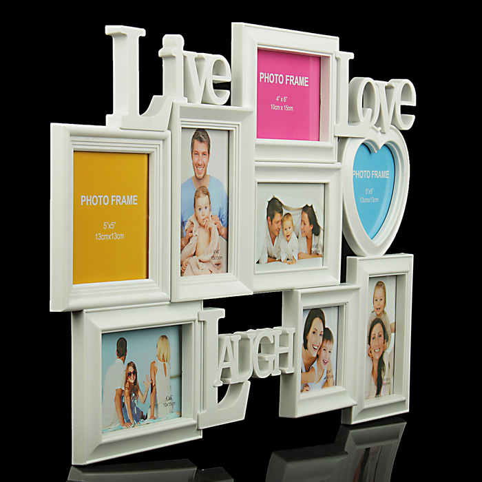 Фоторамка "Жизнь, любовь, смех" белая, на 8 фото 10х10 см, 10х15 см, 13х13 см