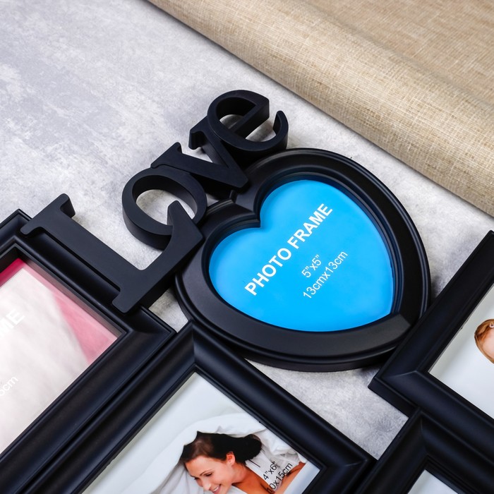 Фоторамка "Жизнь, любовь, смех" чёрная на 8 фото 10х10 см, 10х15 см, 13х13 см