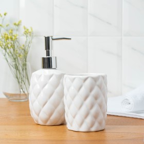 Набор аксессуаров для ванной комнаты «Ромбус», 2 предмета (дозатор для мыла, стакан), цвет белый Ош