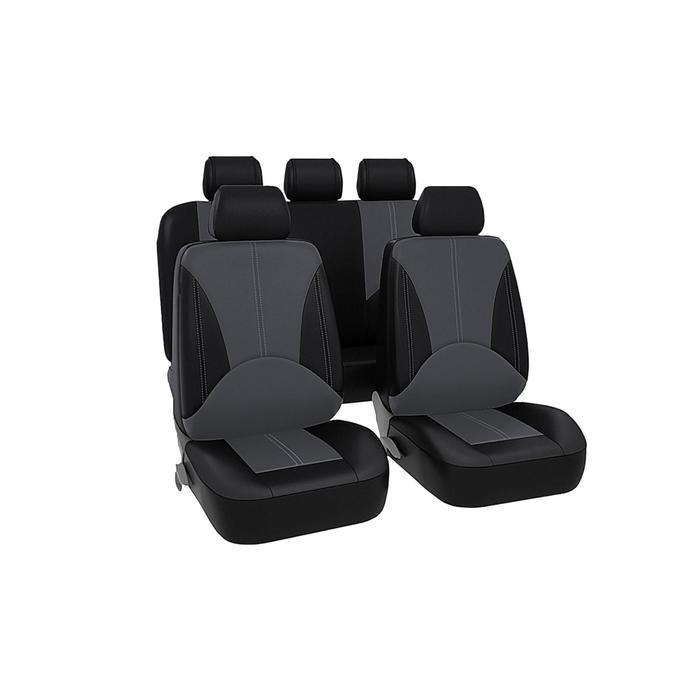 фото Чехлы универсальные на автомобильные сиденья,комплект "elite", экокожа, черно/серые kraft