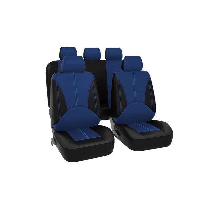 фото Чехлы универсальные на автомобильные сиденья,комплект "elite", экокожа,черно/синие kraft