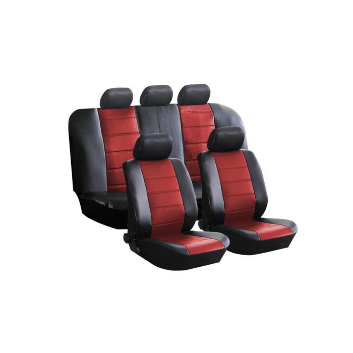 фото Чехлы универсальные на автомобильные сиденья,комплект "fashion", экокожа, черно/красные kraft