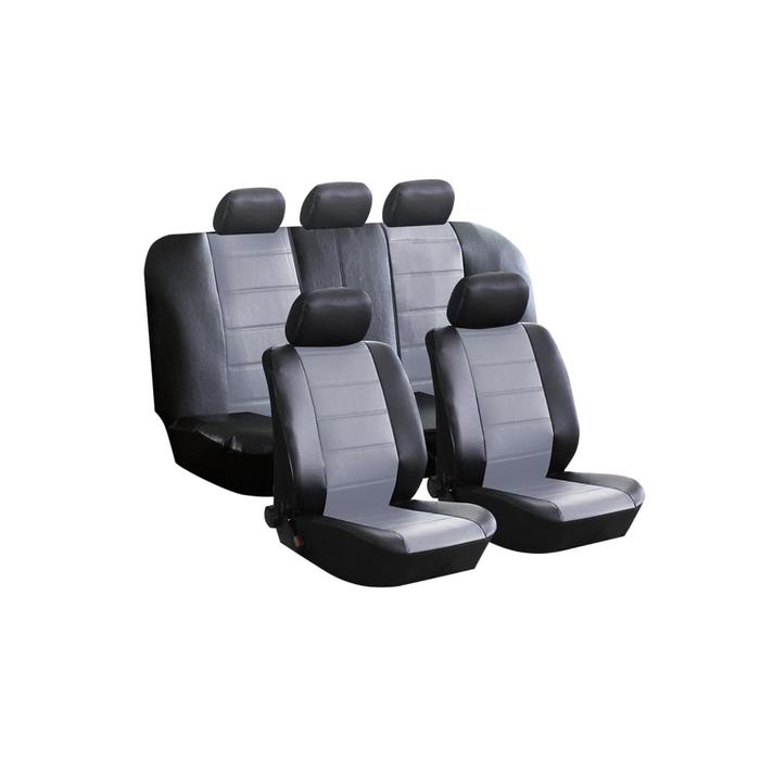 фото Чехлы универсальные на автомобильные сиденья,комплект "fashion", экокожа, черно/серые kraft