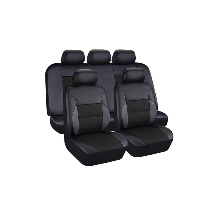 фото Чехлы универсальные на автомобильные сиденья,комплект "luxury", экокожа, черно/серые kraft