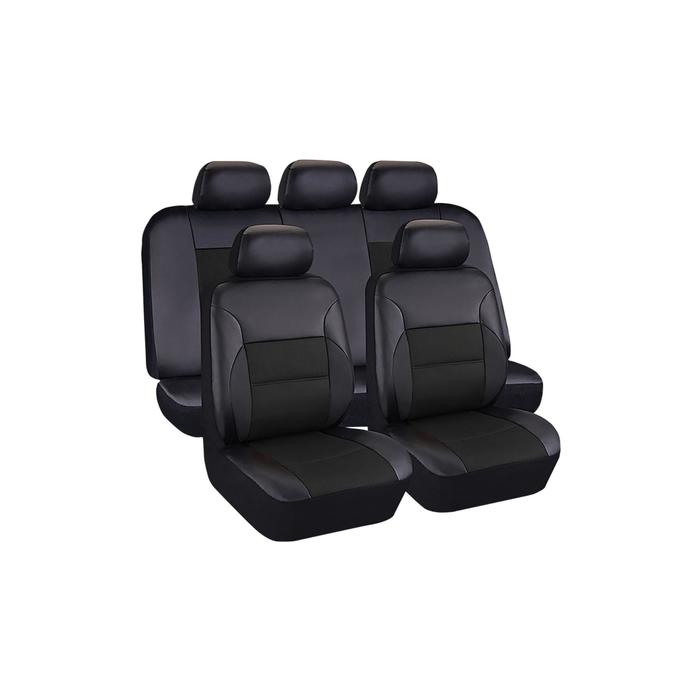 фото Чехлы универсальные на автомобильные сиденья,комплект "luxury", экокожа, черные kraft