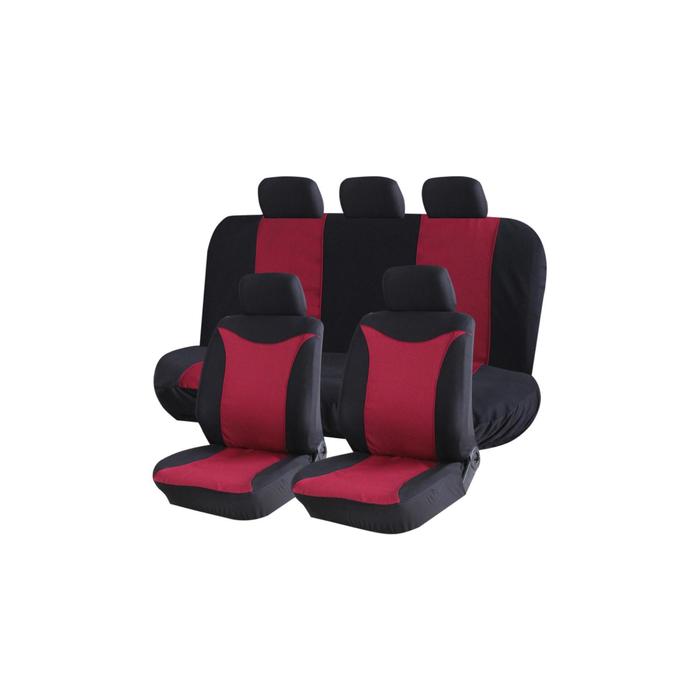 фото Чехлы универсальные на автомобильные сиденья,комплект "prestige",полиэстер/жаккард, черно/красные kraft