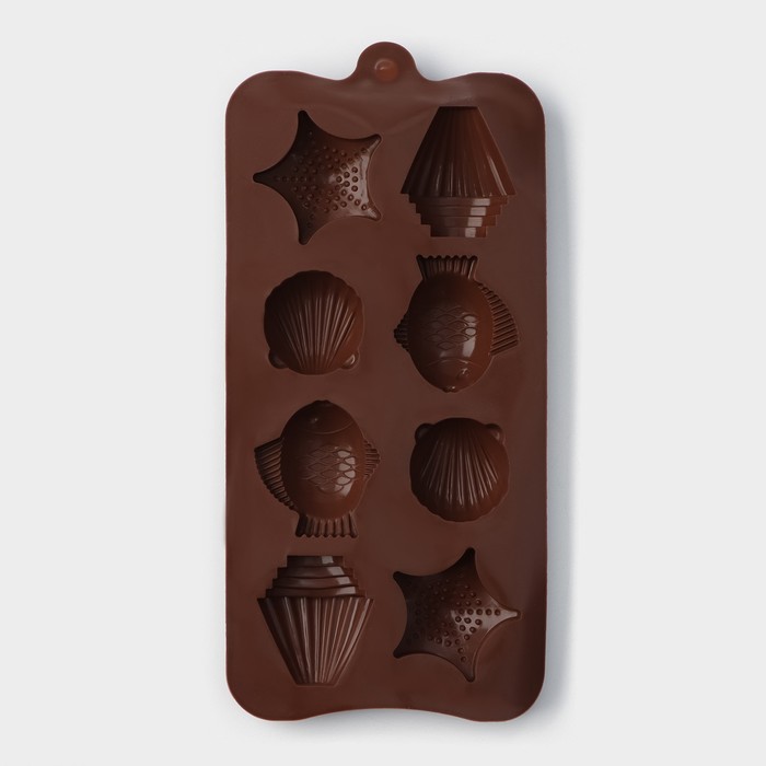 Форма для льда и шоколада, 8 ячеек, 19х10 см "Морской берег", цвета МИКС