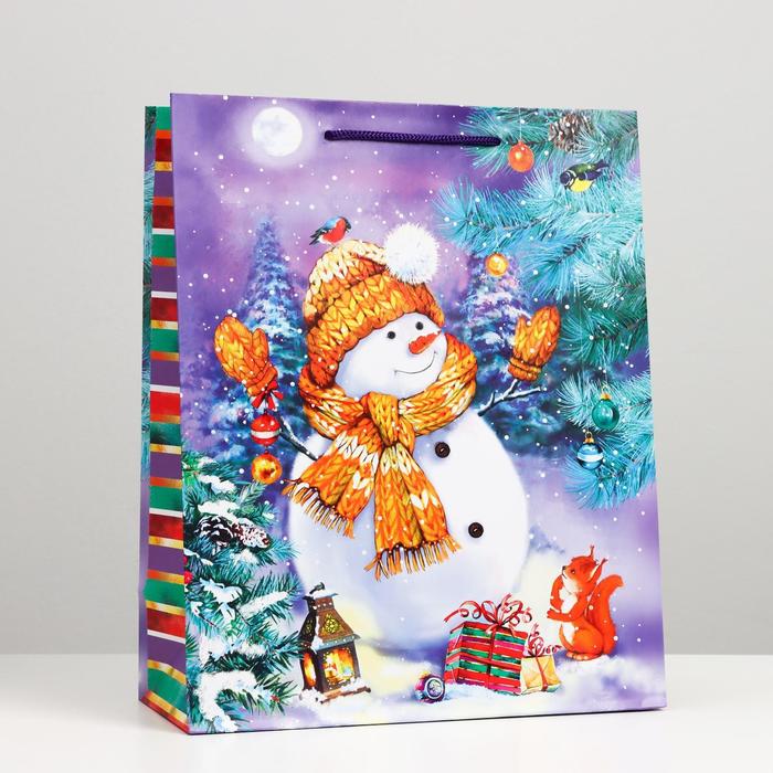 Пакет подарочный Снеговик, 26 х 32 х 12 см пакет подарочный голография 26 х 32 х 12 см