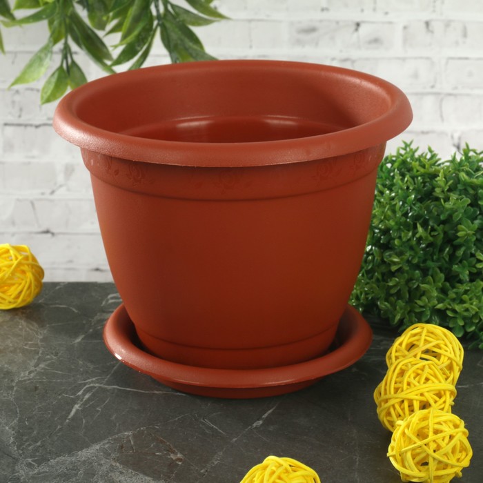 Горшок для цветов d=14 см "Борнео" 0,8 л, с подставкой, цвет терракотовый