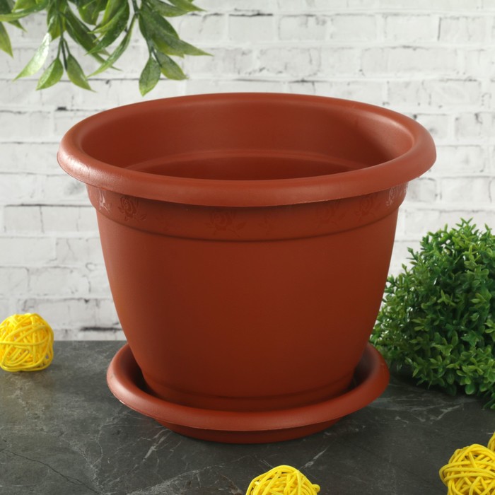 Горшок для цветов d=17 см "Борнео" 1,5 л, с подставкой, цвет терракотовый