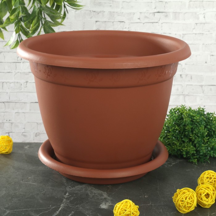 Горшок для цветов d=24 см "Борнео" 4,4 л, с подставкой, цвет терракотовый
